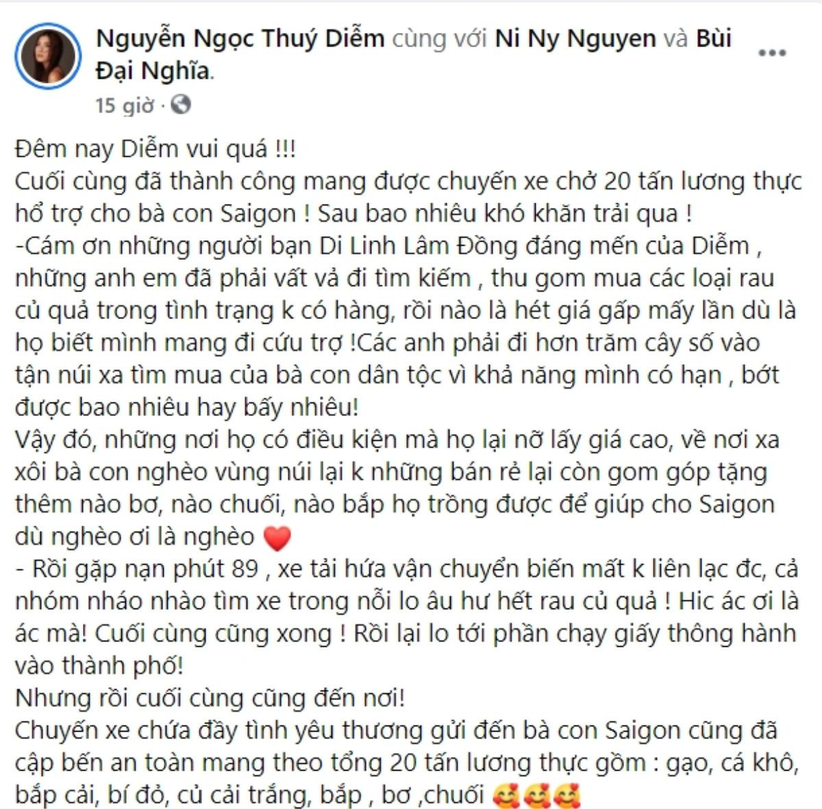 Thúy Diễm - Lương Thế Thành 'mừng rớt nước mắt', quyên góp 20 tấn lương thực cho bà con Sài Gòn Ảnh 1