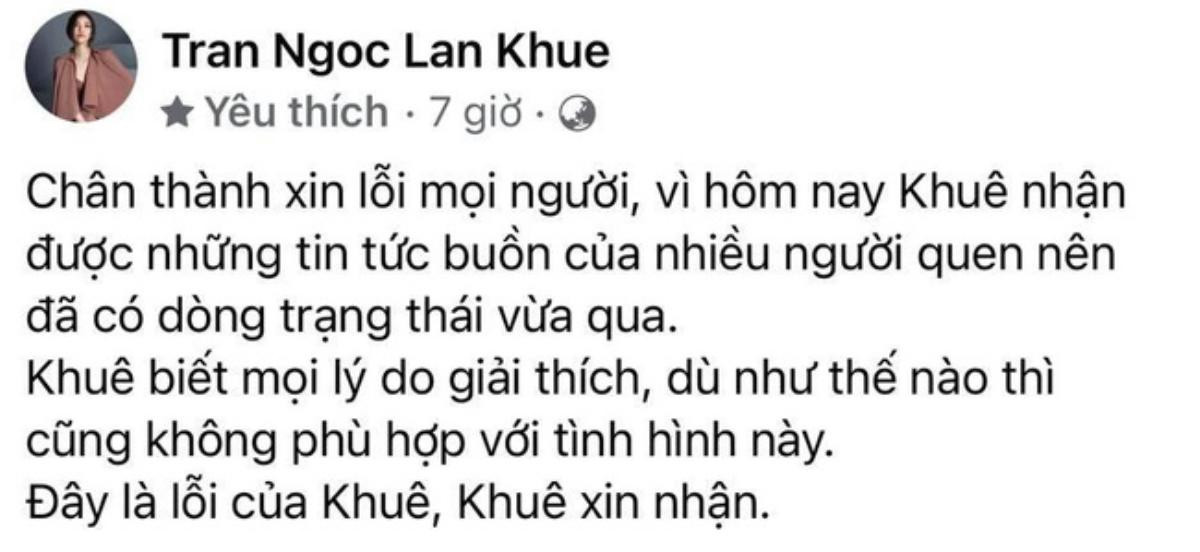 Sau phát ngôn nhạy cảm về dịch bệnh COVID-19, Lan Khuê lên tiếng xin lỗi: 'Lỗi của Khuê, Khuê xin nhận' Ảnh 3