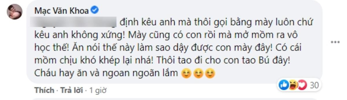 Vợ chồng Mạc Văn Khoa cãi tay đôi với anti-fan vì con gái bị chê 'thiểu năng': 'Mỡ mồm ra vô học' Ảnh 3