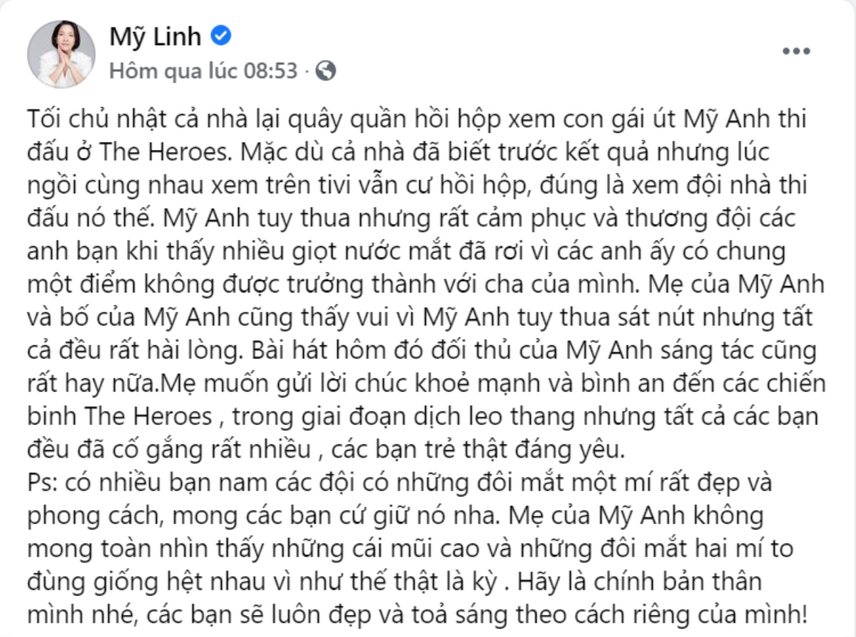 Con gái thua sát nút ở The Heroes, Mỹ Linh nói lời 'ruột gan', nhắn nhủ điều đặc biệt đến Uni5 Ảnh 2