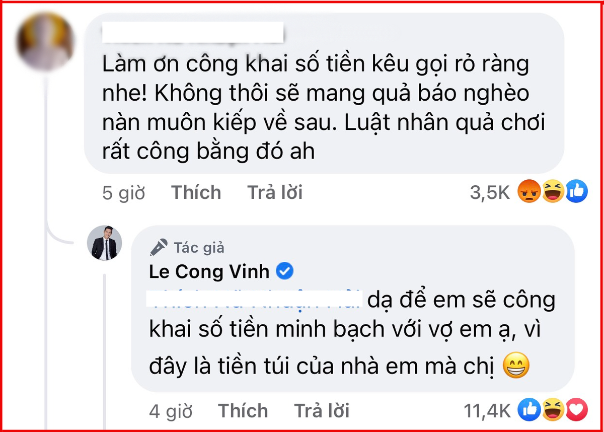 Bị yêu cầu công khai số tiền kêu gọi nếu không sẽ bị 'quả báo', Công Vinh: 'Tiền túi nhà tôi mà' Ảnh 2