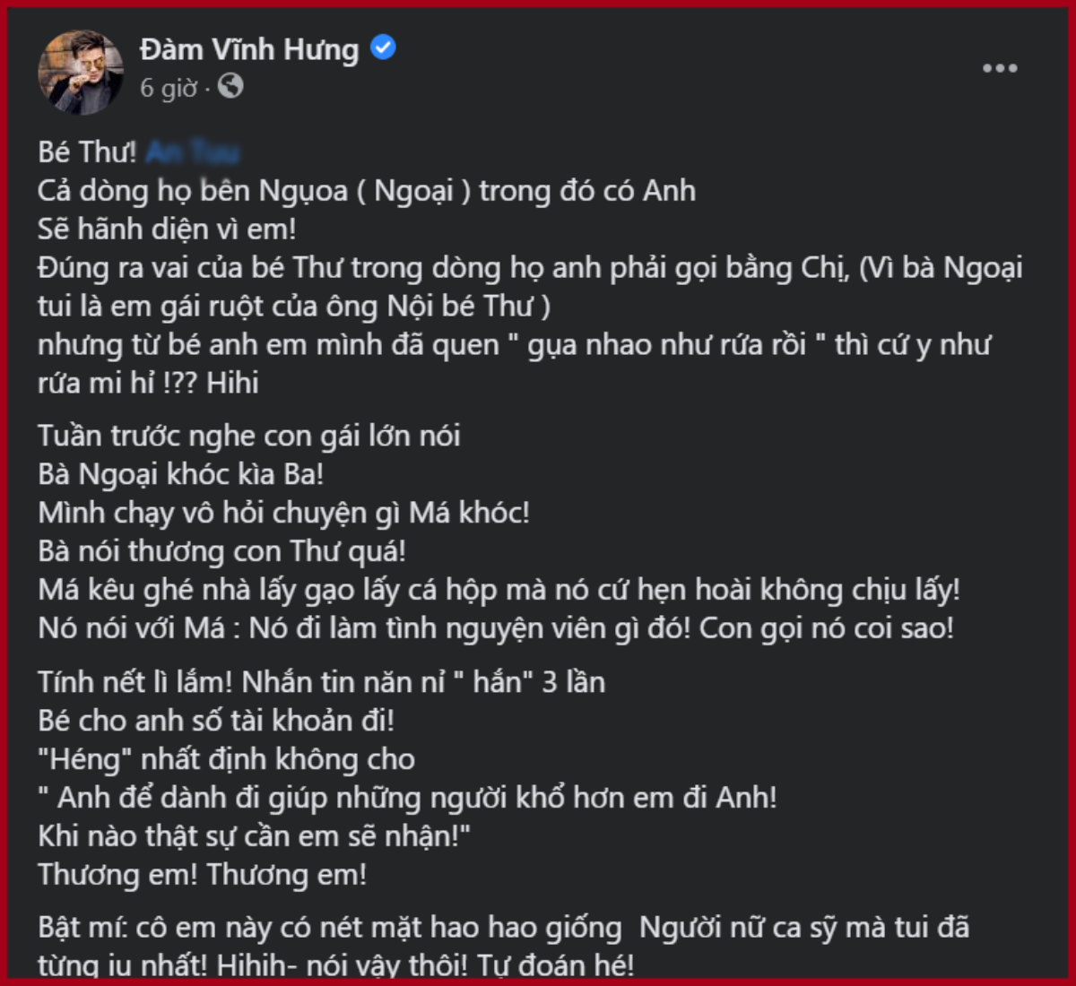 Đàm Vĩnh Hưng hé lộ em gái có gương mặt gần giống 'nữ ca sĩ từng yêu nhất', netizen cứ gọi Mỹ Tâm thôi! Ảnh 1