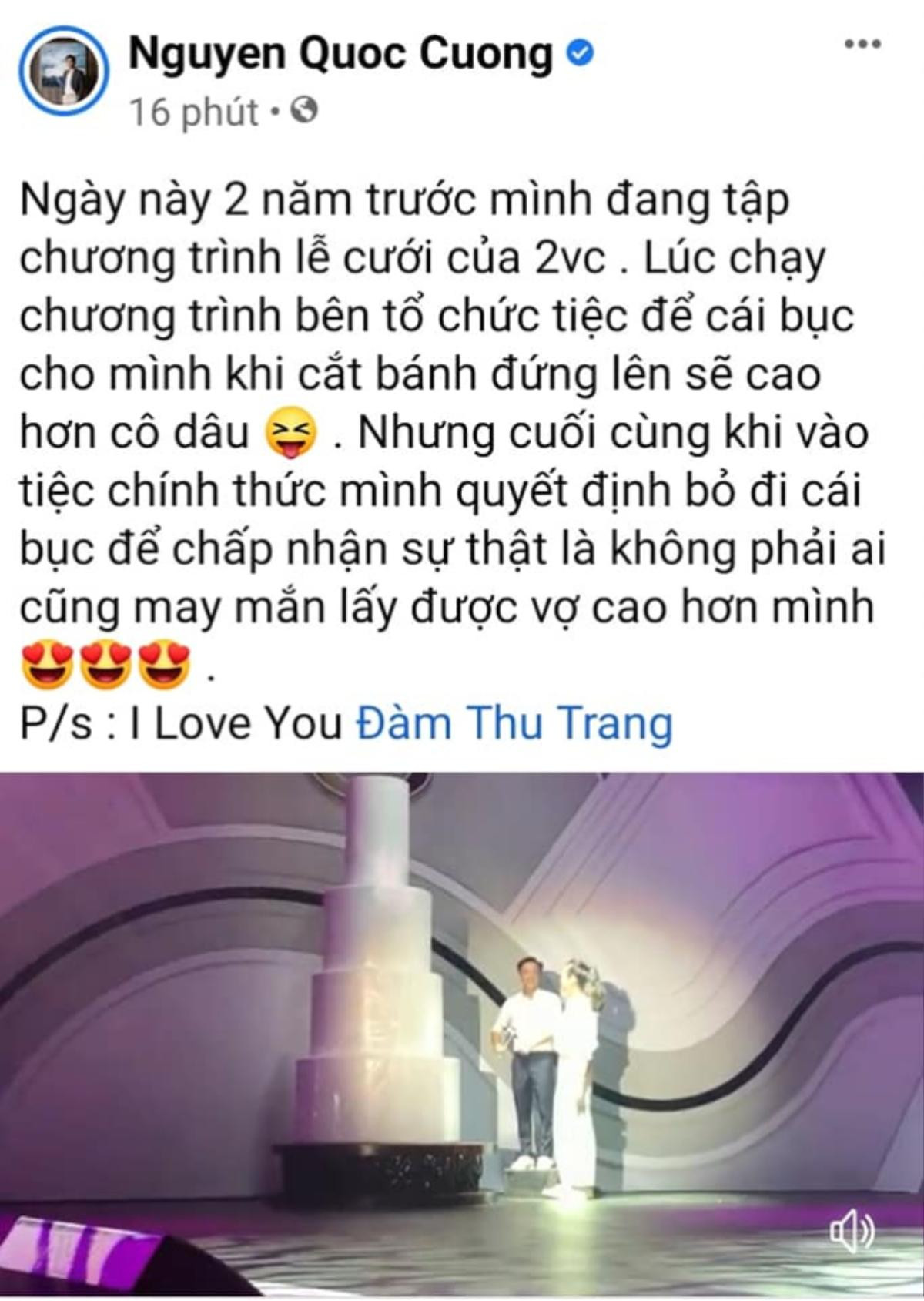 Sau khoảnh khắc 'chật vật' hôn vợ, Cường Đôla vui vẻ: Lấy được vợ cao là điều may mắn Ảnh 1