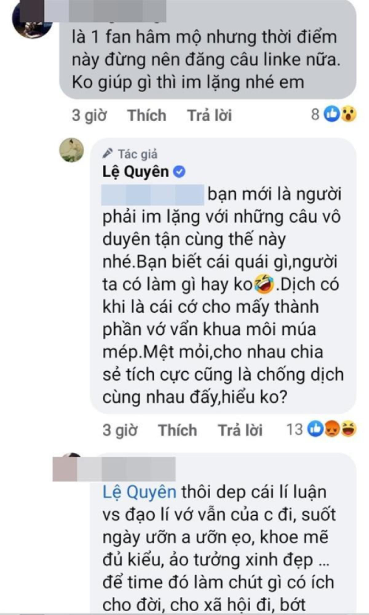 Bị yêu cầu 'bớt câu like mùa dịch', Lệ Quyên quyết phản pháo đáp trả đến cùng Ảnh 3