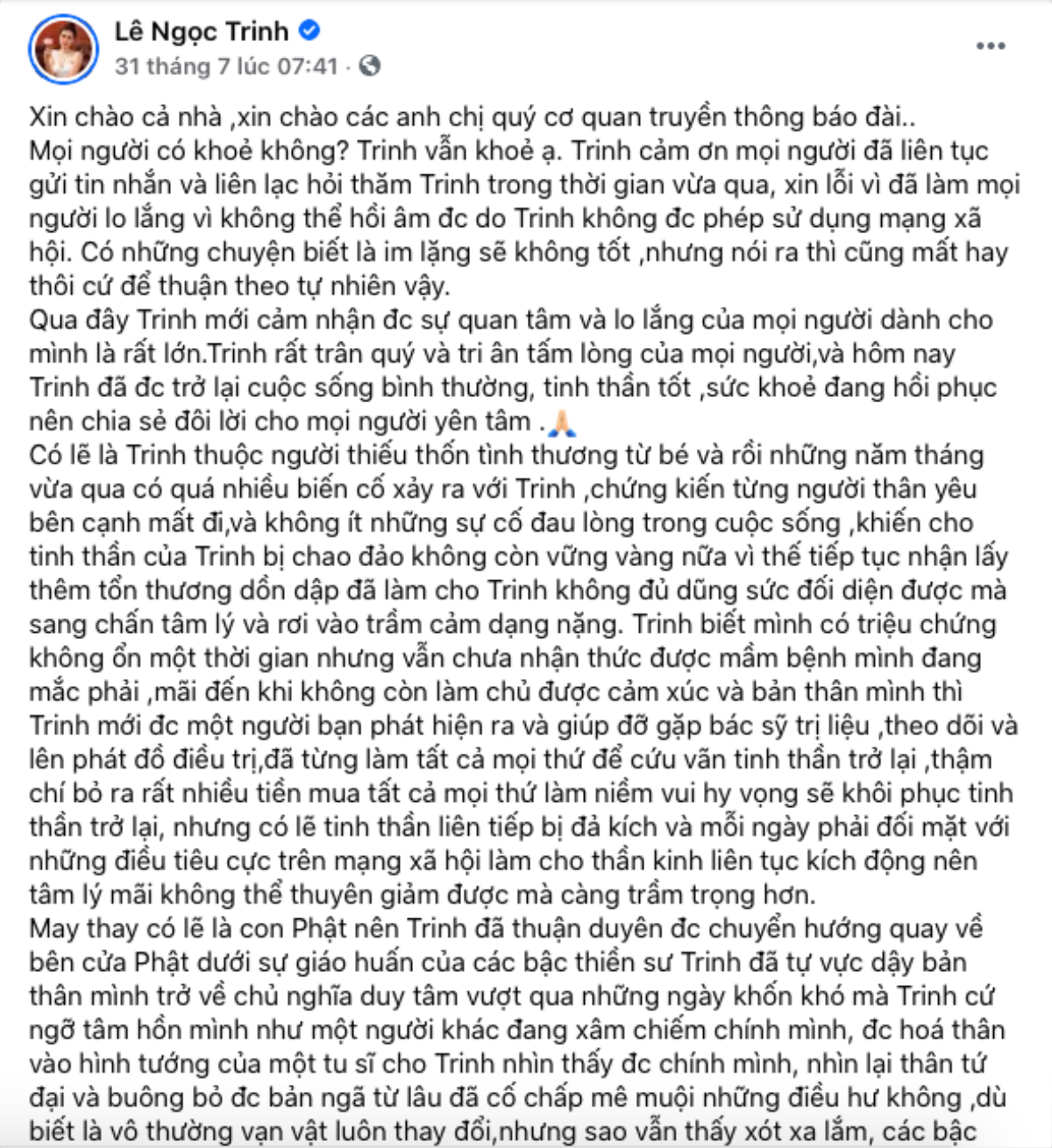 Diễn viên Ngọc Trinh lần đầu thổ lộ lí do cạo đầu, quy y cửa Phật: Từng ị sang chấn tâm lý, trầm cảm nặng Ảnh 2