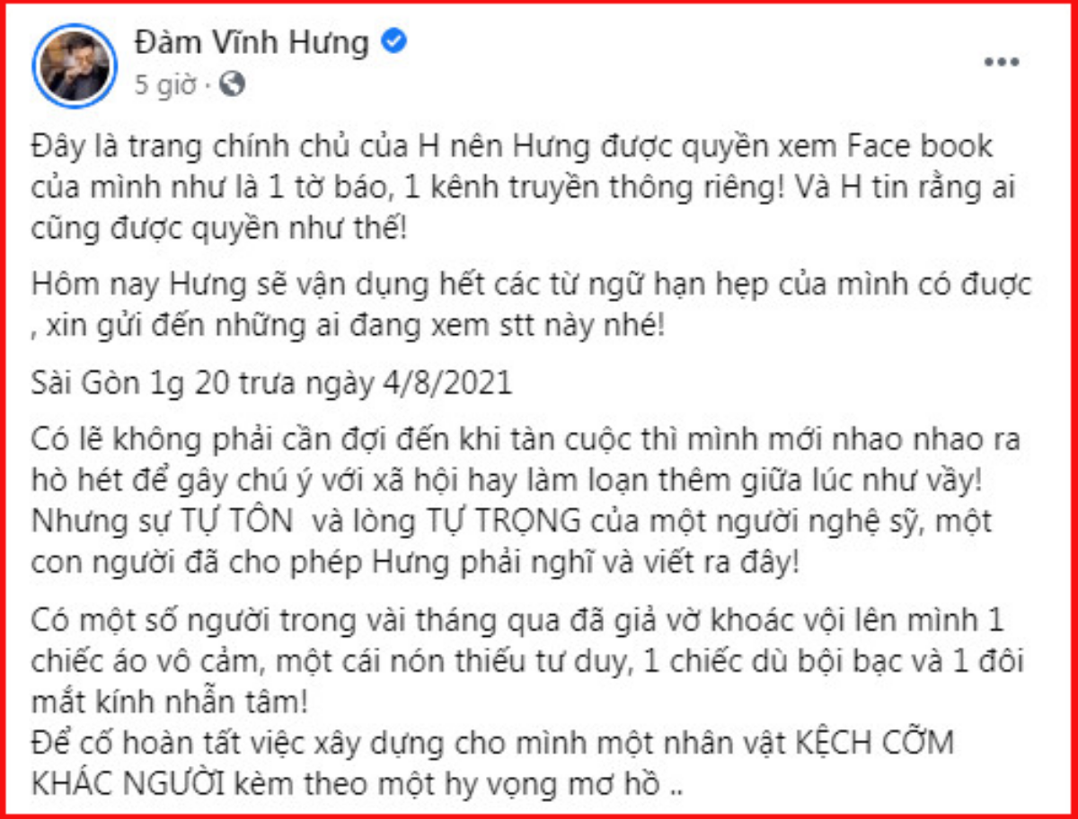 Đàm Vĩnh Hưng bức xúc vì giới nghệ sĩ bị khinh thường: 'Xin hỏi đã đắc tội gì?' Ảnh 2