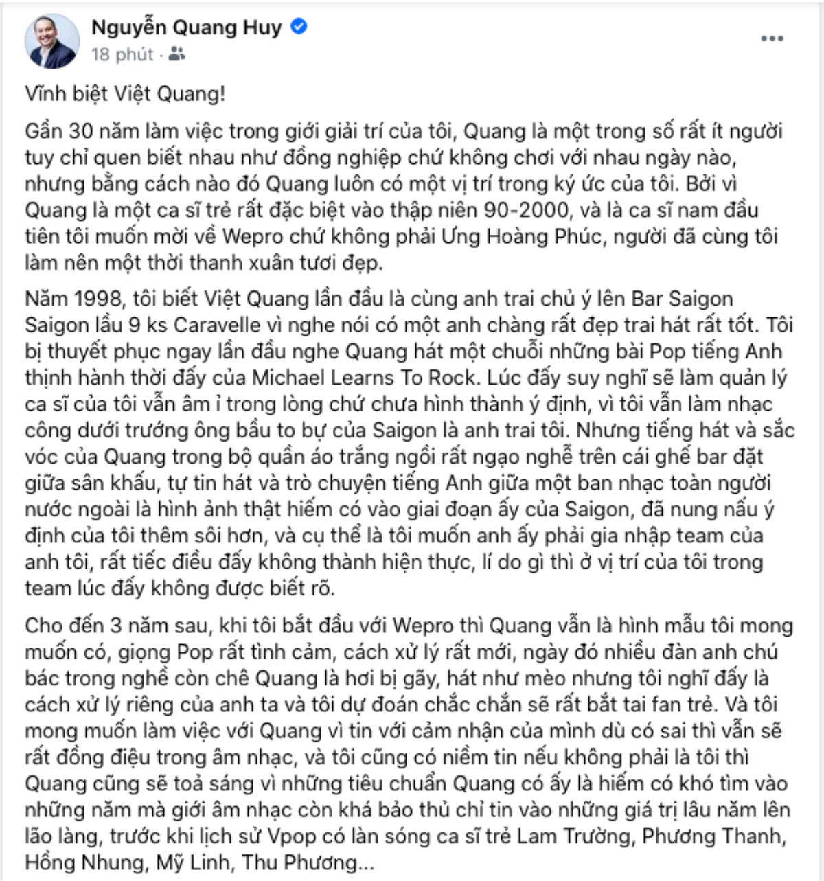 Nhạc sĩ Quang Huy xúc động chia sẻ về Việt Quang: 'Tiễn bạn lên đường trong mùa dịch lạnh lẽo' Ảnh 3