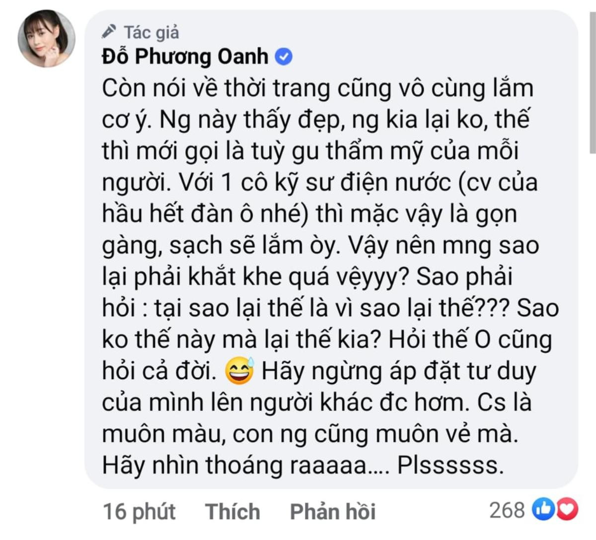 Bị khán giả chê tơi bời vì áo gile đủ màu, Phương Oanh đáp: 'Ngừng áp đặt tư duy của mình lên người khác' Ảnh 14