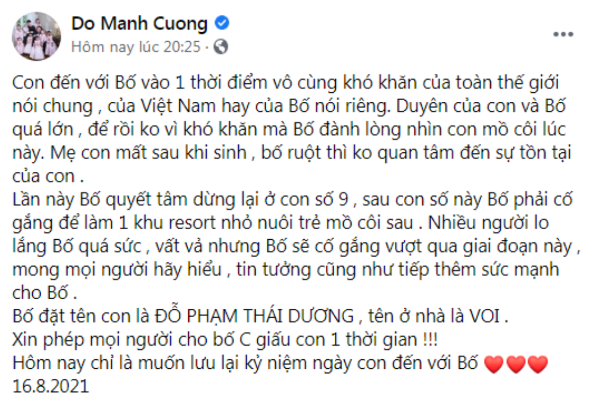 NTK Đỗ Mạnh Cường nhận thêm con nuôi thứ 9 khi bé còn chưa rụng dây rốn Ảnh 2