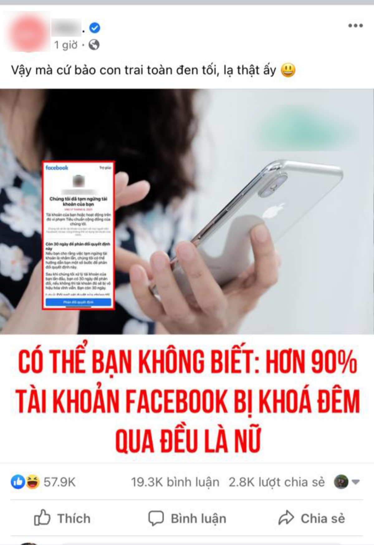 Thực hư thông tin 90% tài khoản Facebook bị khóa là của 'chị em phụ nữ' Ảnh 2