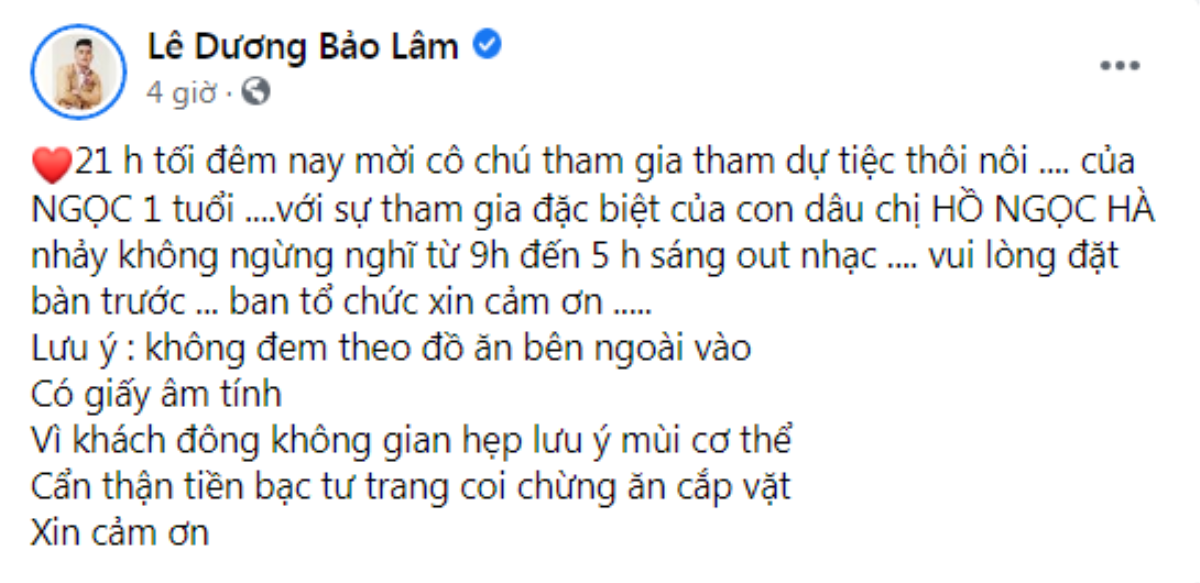 Lê Dương Bảo Lâm đưa ra loạt yêu cầu cực gắt cho khách mời đến dự tiệc thôi nôi 'con dâu' Hà Hồ Ảnh 2