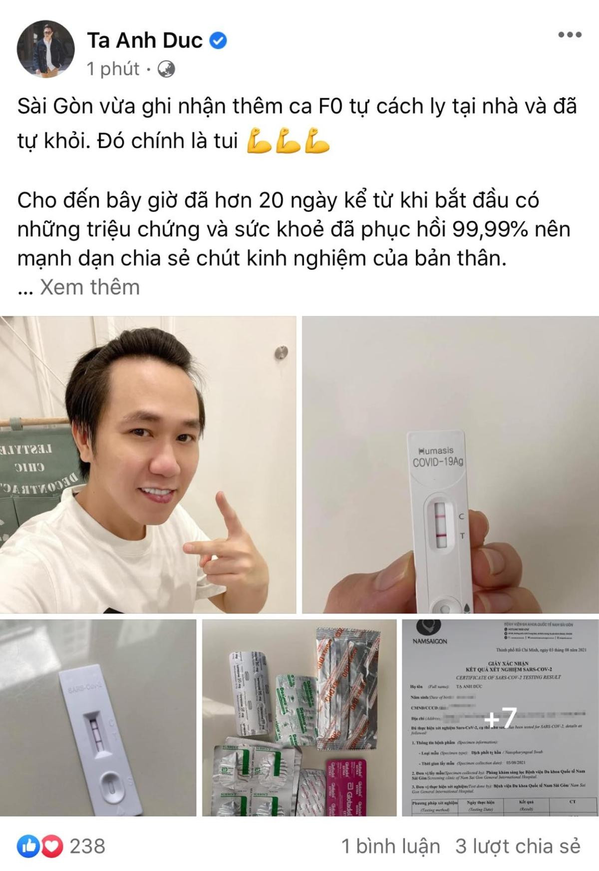 Anh Đức bất ngờ chia sẻ chuyện mình mắc COVID và hành trình hơn 20 ngày vượt qua dịch bệnh Ảnh 2