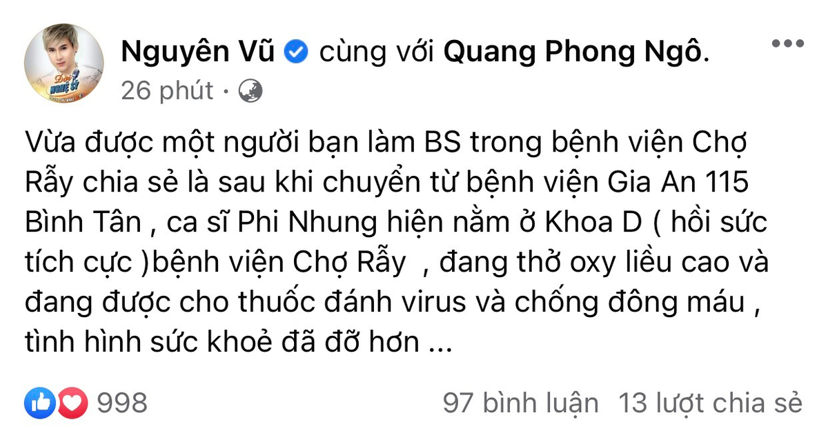 Dàn sao Việt gửi lời động viên Phi Nhung khi hay tin nữ ca sĩ nhiễm Covid-19 Ảnh 4