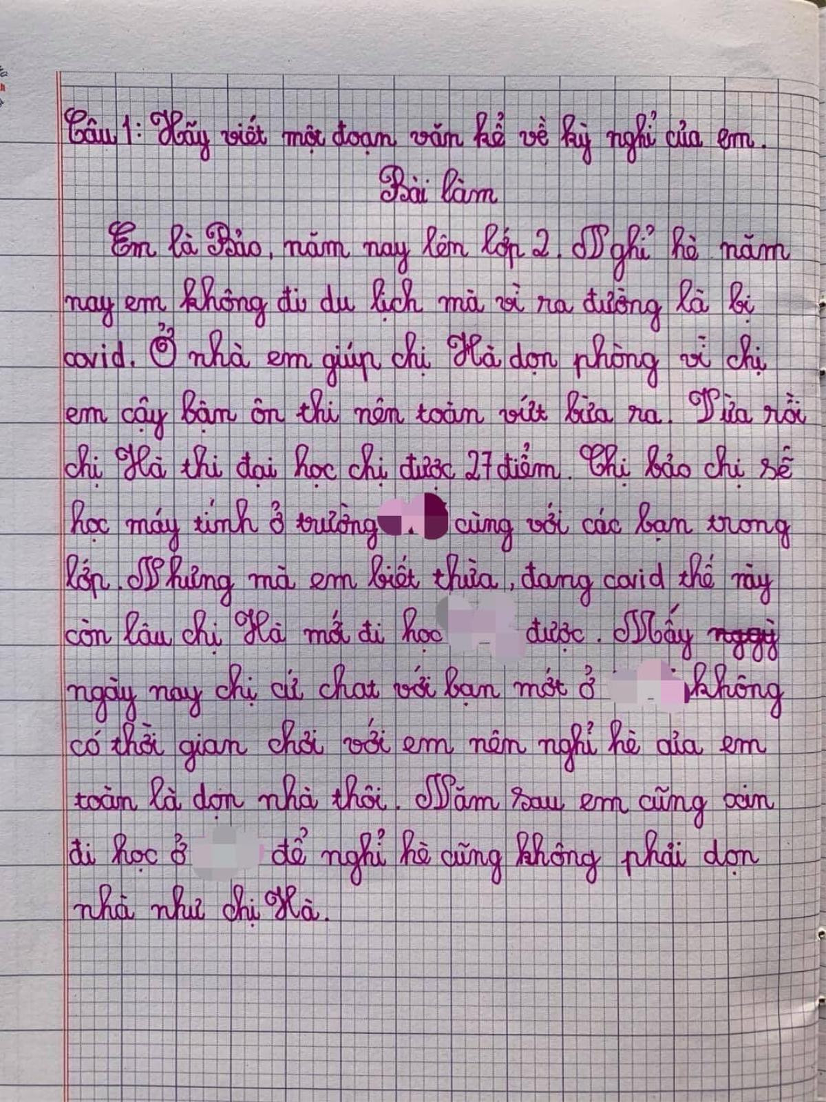 Bài văn về kỳ nghỉ hè của HS tiểu học khiến CĐM cười ngất, đã không được đi du lịch còn ấm ức điều này! Ảnh 1