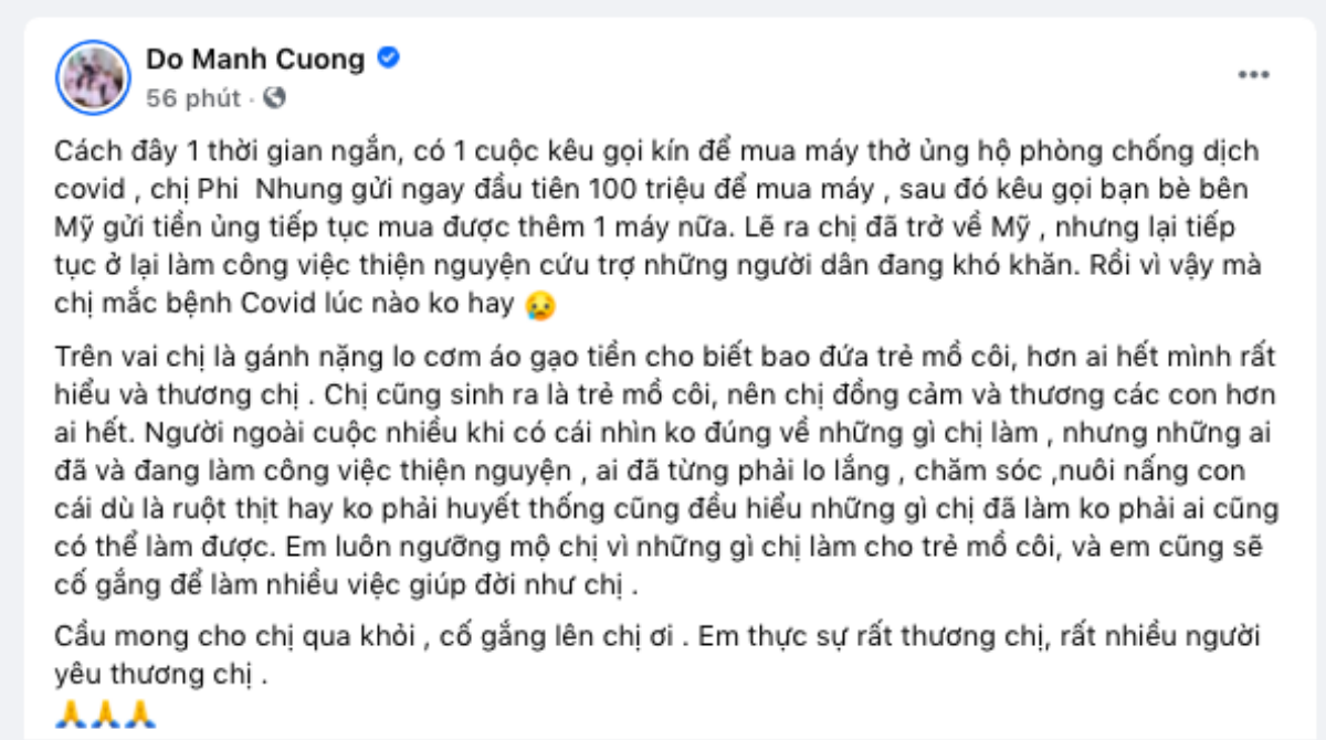 Đỗ Mạnh Cường tiết lộ Phi Nhung từng nhiệt tình góp tiền mua máy thở khi anh kêu gọi Ảnh 2