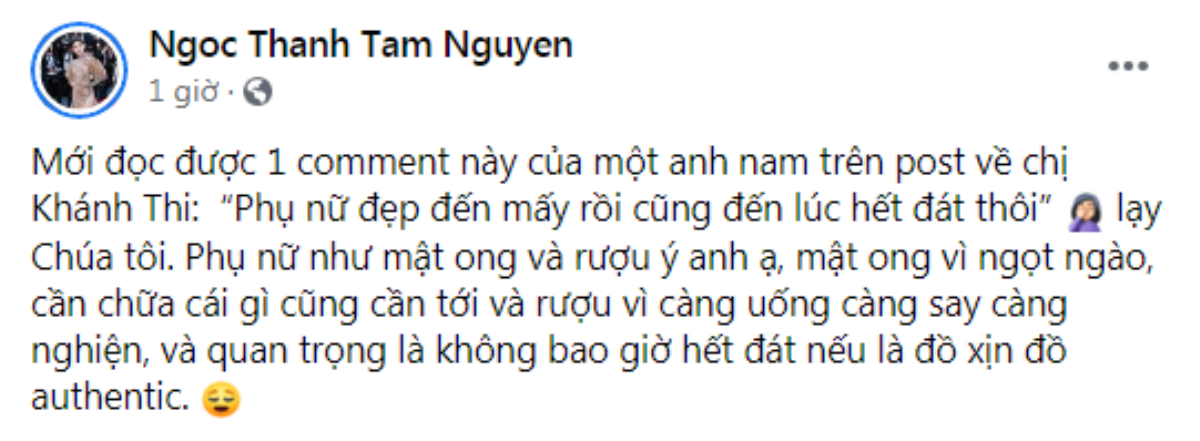 Ngọc Thanh Tâm đáp trả người đàn ông lạ vì bình luận 'phụ nữ hết đát' trong bài viết Khánh Thi Ảnh 4