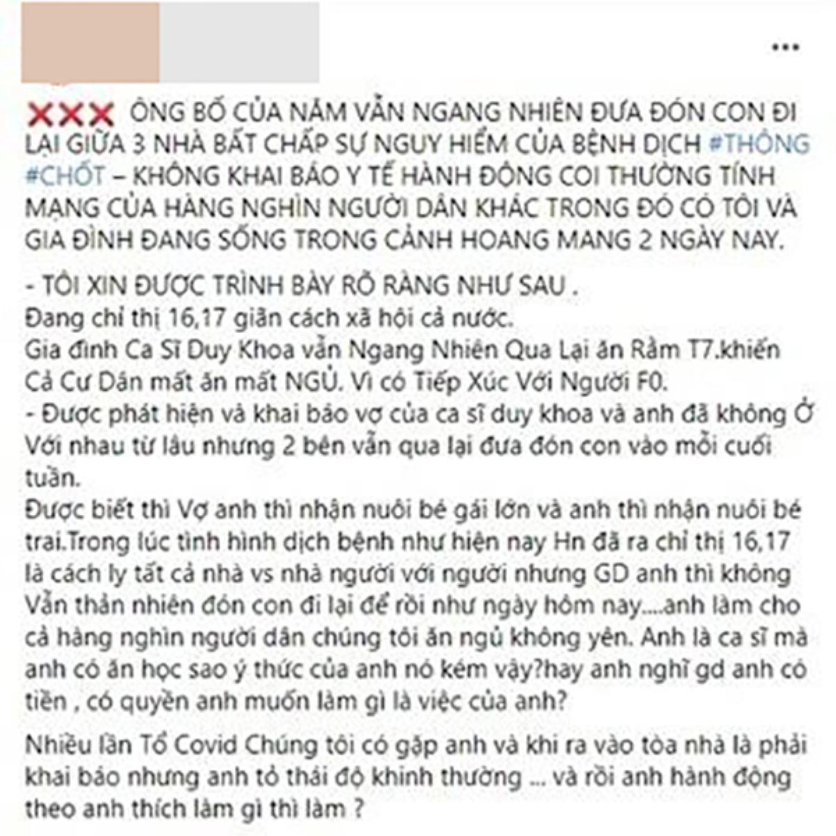 Rộ thông tin một ca sĩ Việt tiếp xúc với F0 vẫn di chuyển nhiều nơi, không khai báo với chốt kiểm dịch Ảnh 1