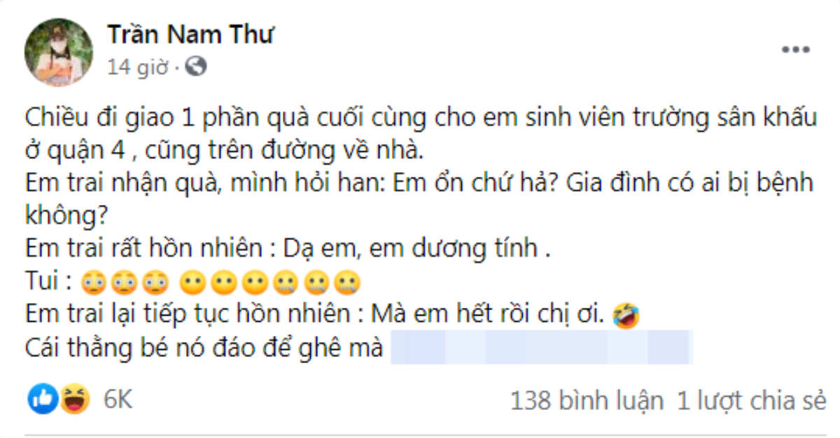 Sau Phi Nhung, đến lượt Nam Thư tiếp xúc trực tiếp với F0 khi làm thiện nguyện Ảnh 3