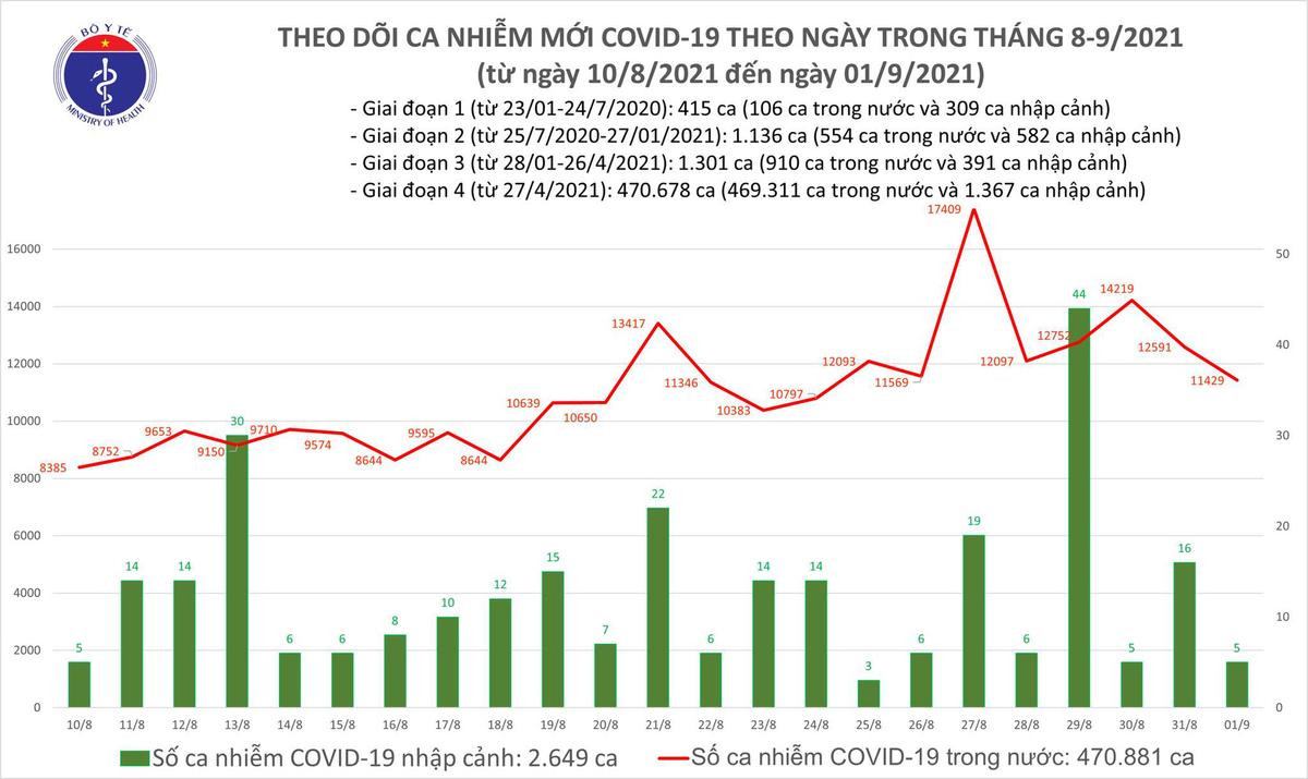 Tối 1/9: Thêm 11.434 ca mắc COVID-19, TP HCM nhiều nhất với 5.368 ca Ảnh 1