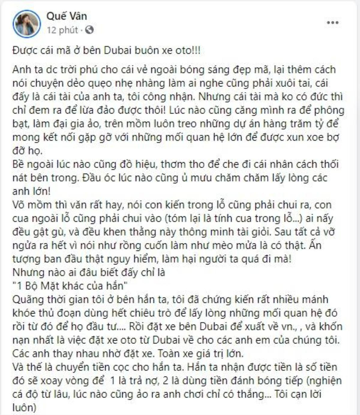 Quế Vân tiếp tục công kích bạn trai cũ: 'Được cái mã ở bên Dubai buôn xe' Ảnh 2