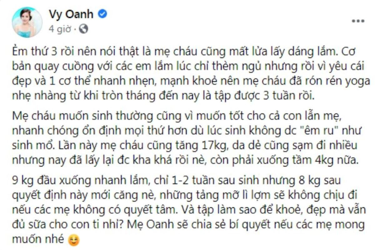 Vy Oanh quyết tâm gọt từng tảng mỡ bướng bỉnh sau khi sinh con thứ 3 Ảnh 1