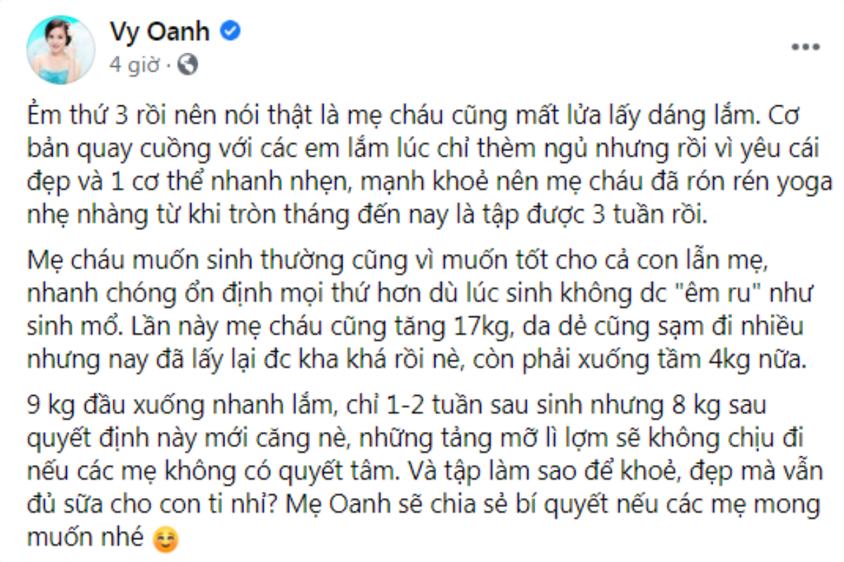 Vy Oanh bị 'mất lửa' và chỉ thèm ngủ sau khi sinh con, nhưng vẫn quyết lấy lại vóc dáng Ảnh 3