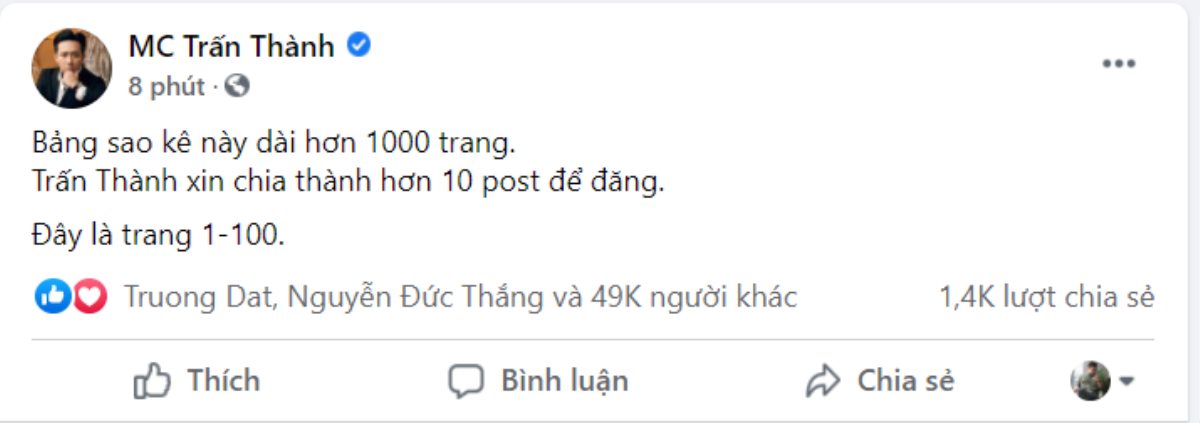 MC Trấn Thành tung bảng sao kê dài 1.000 trang sau loạt ồn ào từ thiện Ảnh 2