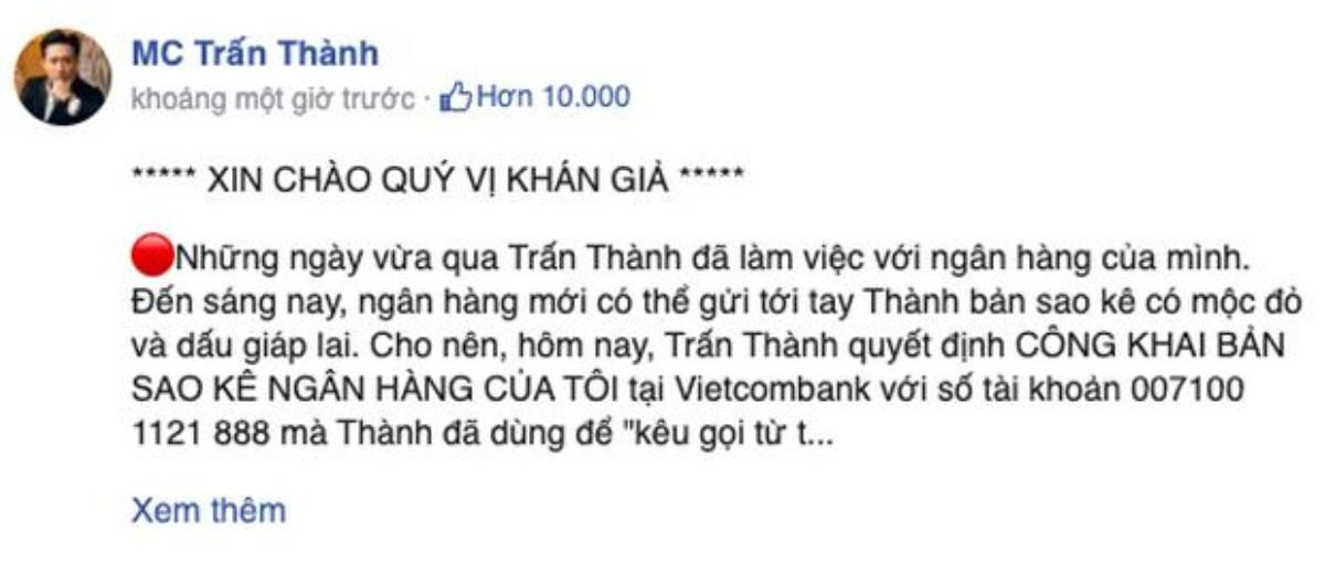 Chỉ 5 tiếng bài đăng sao kê của Trấn Thành đã đạt 1 triệu like, nhìn lịch sử chỉnh sửa mà đếm mãi mới hết Ảnh 5