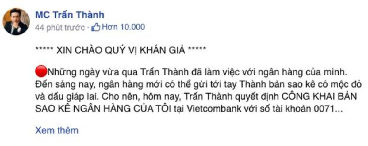 Chỉ 5 tiếng bài đăng sao kê của Trấn Thành đã đạt 1 triệu like, nhìn lịch sử chỉnh sửa mà đếm mãi mới hết Ảnh 7