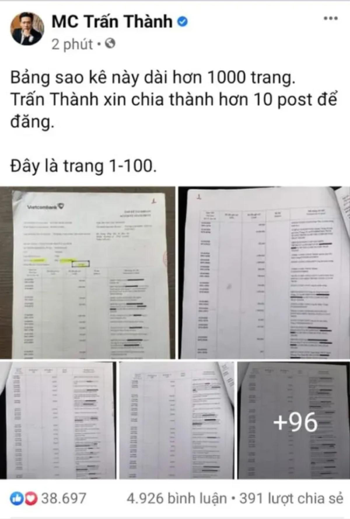 Bất ngờ 'đánh úp' công khai sao kê tiền từ thiện, Trấn Thành chính thức 'vượt mặt' Sơn Tùng ở khoản này Ảnh 1