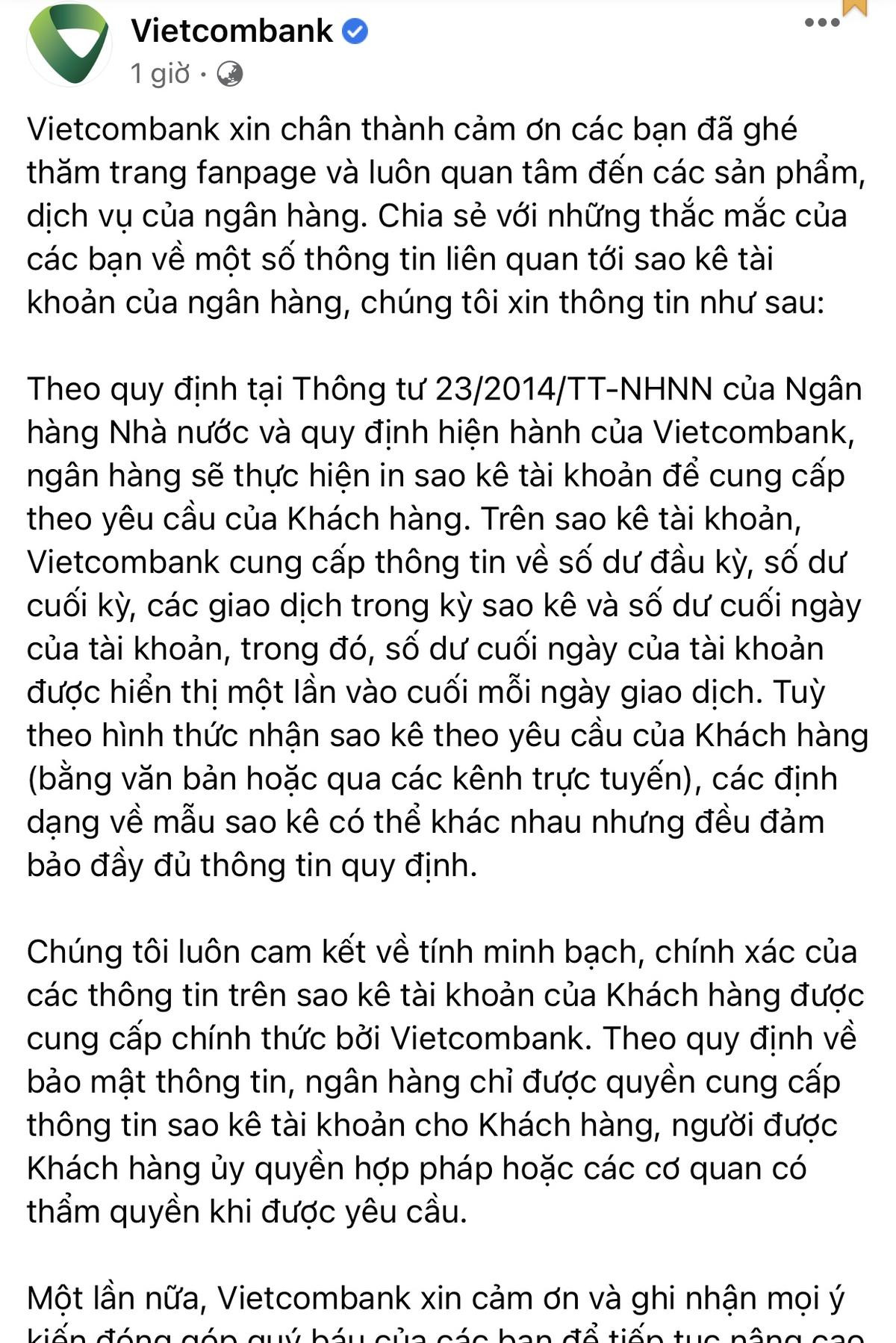 Vietcombank chính thức lên tiếng sau khi bị dân mạng 'tấn công' do Trấn Thành tung 1.000 tờ sao kê Ảnh 2