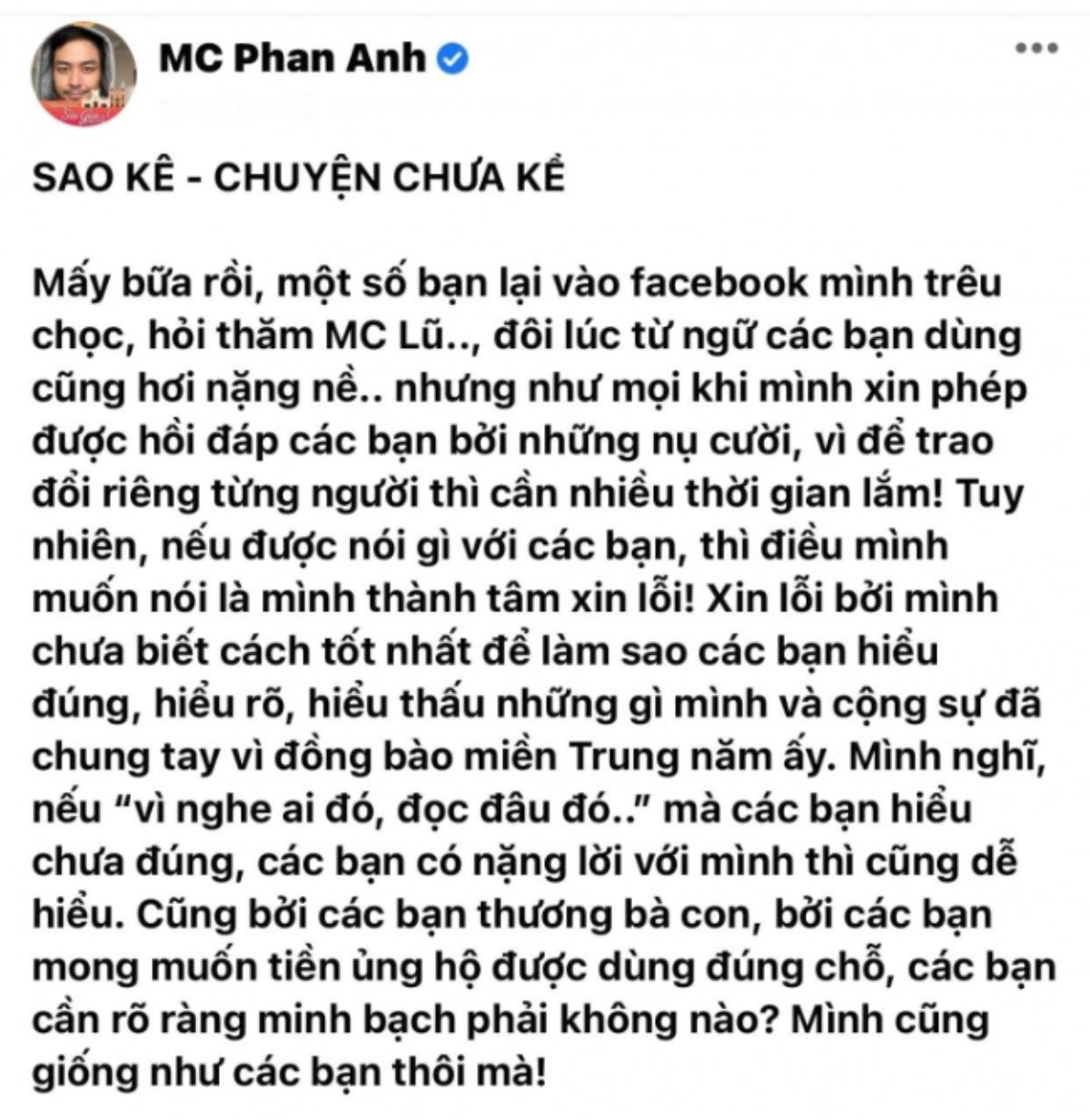 MC Phan Anh 'ứa nước mắt' vì nhận được điều này sau khi công khai sao kê hơn 24 tỷ đồng tiền từ thiện Ảnh 1