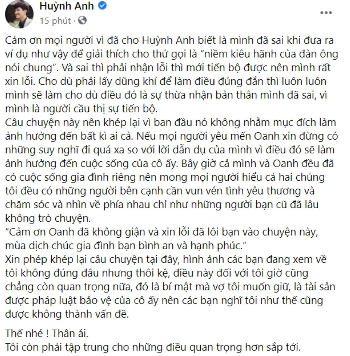 Huỳnh Anh lên tiếng xin lỗi 'tình cũ' Hoàng Oanh vì có lời lẽ kém duyên để khẳng định bản lĩnh đàn ông Ảnh 2