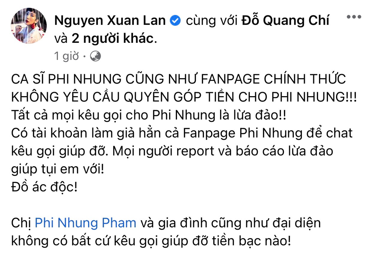 Xuân Lan đính chính thông tin Phi Nhung kêu gọi quyên góp tiền để chữa bệnh Ảnh 5