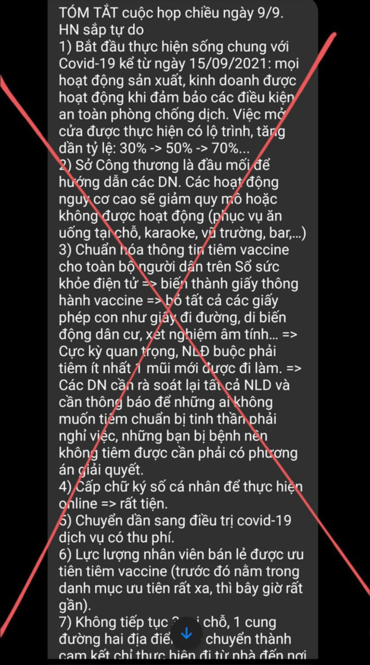 'Hà Nội sống chung với dịch COVID-19 từ ngày 15/9' là tin giả Ảnh 1