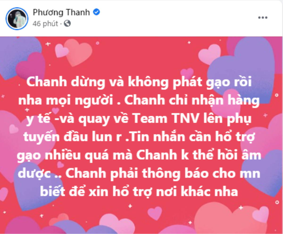 Phương Thanh thông báo ngưng phát gạo vì tin nhắn xin hỗ trợ quá nhiều Ảnh 2