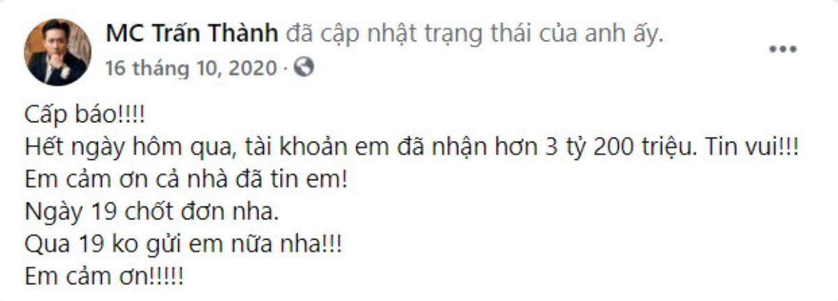 Lý do Trấn Thành xóa bài đăng kêu gọi quyên góp cứu trợ lũ lụt ở miền Trung? Ảnh 2