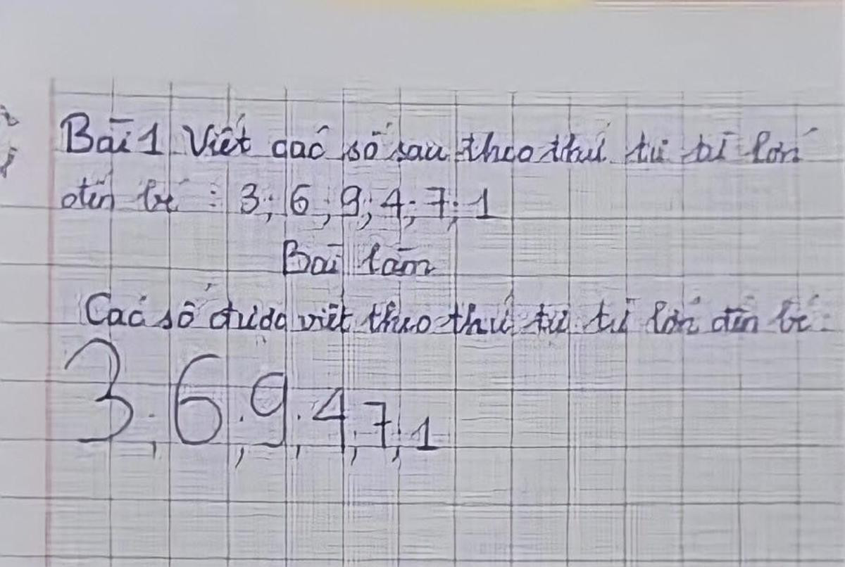 Giải bài toán với yêu cầu viết số từ lớn đến bé, học trò tiểu học đưa ra đáp án khiến dân tình...ngã ngửa Ảnh 1