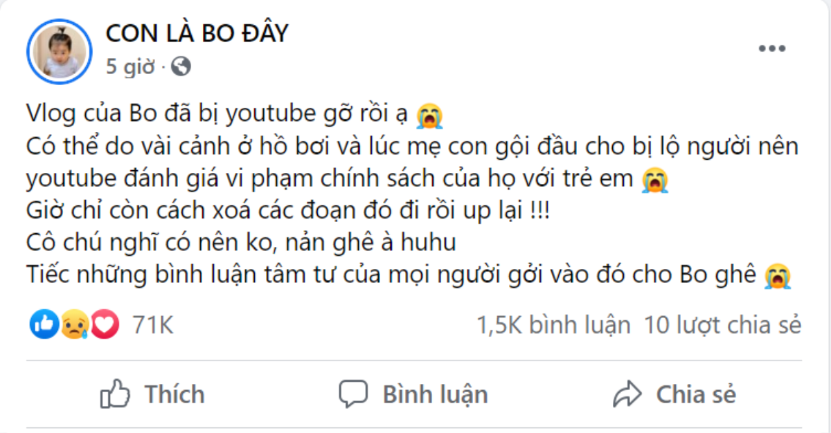 Con trai Hòa Minzy vi phạm 'quy tắc cộng đồng' của YouTube, bị xóa luôn vlog trong 'một nốt nhạc' Ảnh 4