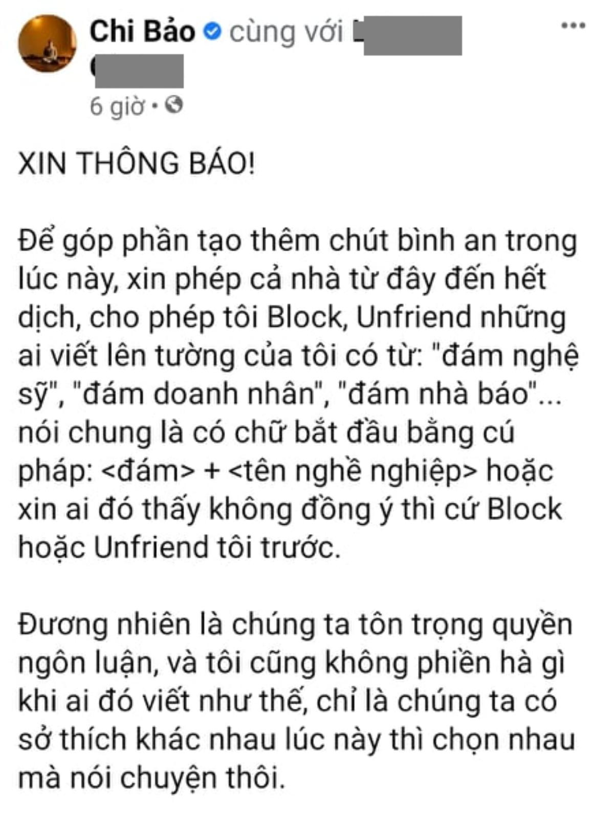 Nam diễn viên Chi Bảo tuyên bố sẽ làm điều này với những ai dùng từ 'đám nghệ sĩ' Ảnh 1