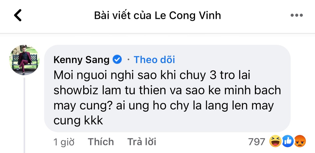 Kenny Sang bất ngờ có phát ngôn gây chú ý và muốn trở lại showbiz, bị chỉ trích vì 'đu fame' Công Vinh Ảnh 2