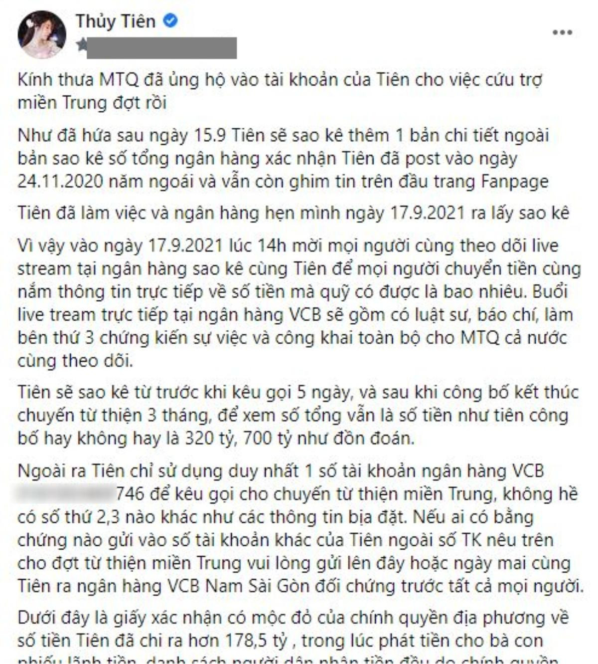 Xôn xao việc Thủy Tiên kêu gọi cứu trợ lũ lụt vào 3 tài khoản ngân hàng khác nhau nhưng chỉ nhận có một? Ảnh 1