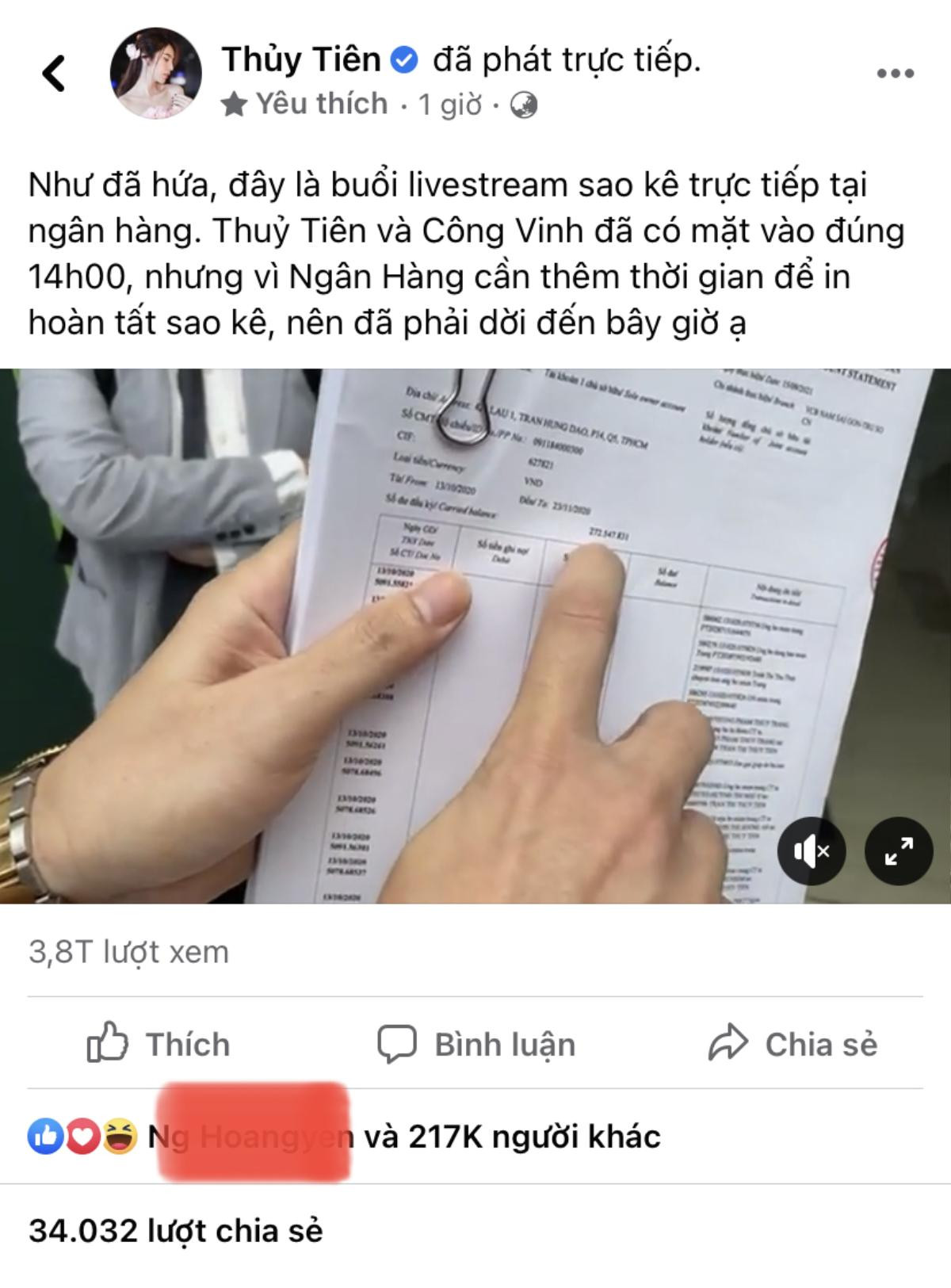 Đoạn livestream ra ngân hàng sao kê của Công Vinh - Thuỷ Tiên đạt lượt view 'khủng' chỉ trong 1 tiếng Ảnh 5