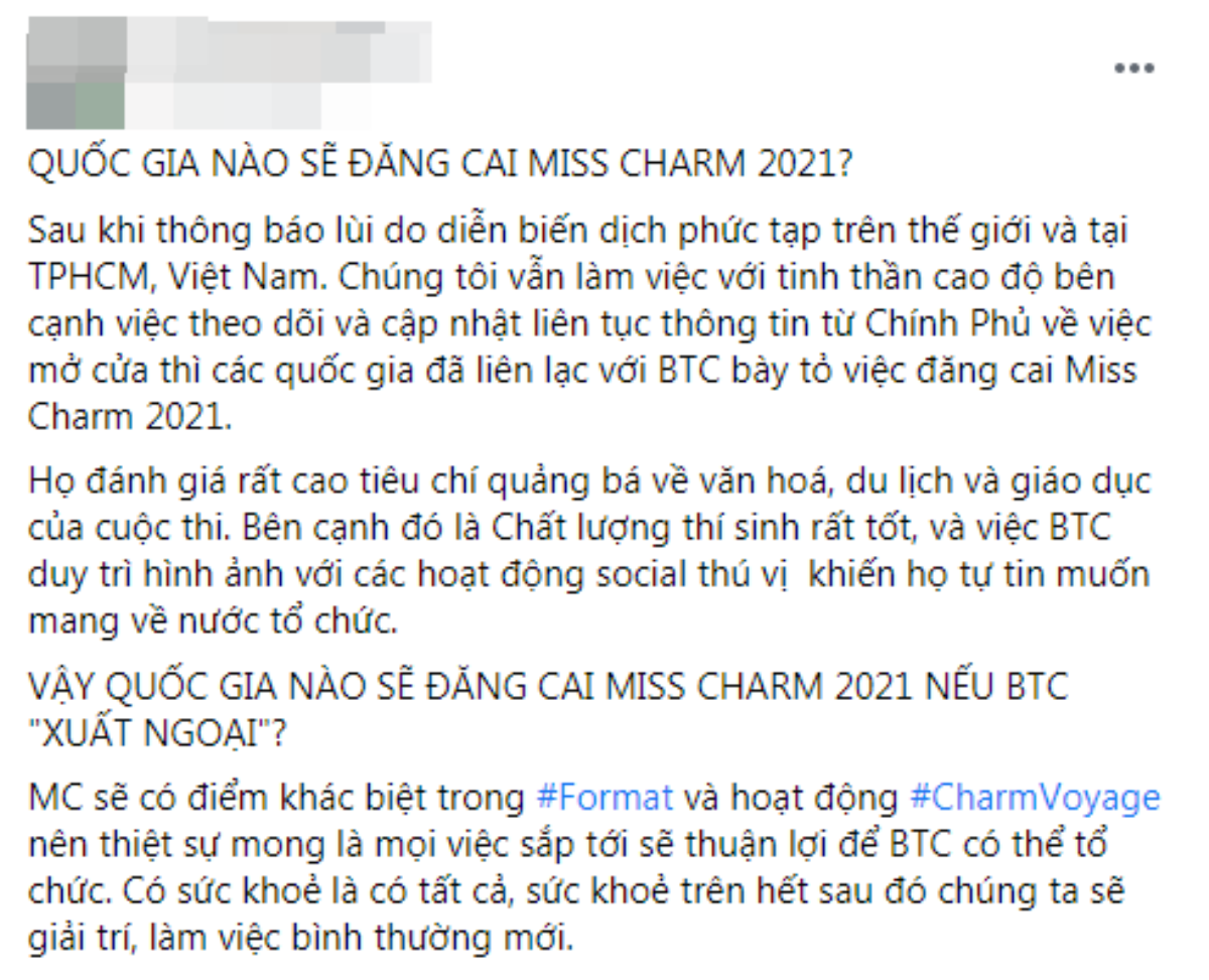 Dịch Covid vẫn căng, Miss Charm dự kiến dời địa điểm, Host sẽ gọi tên quốc gia nào? Ảnh 3