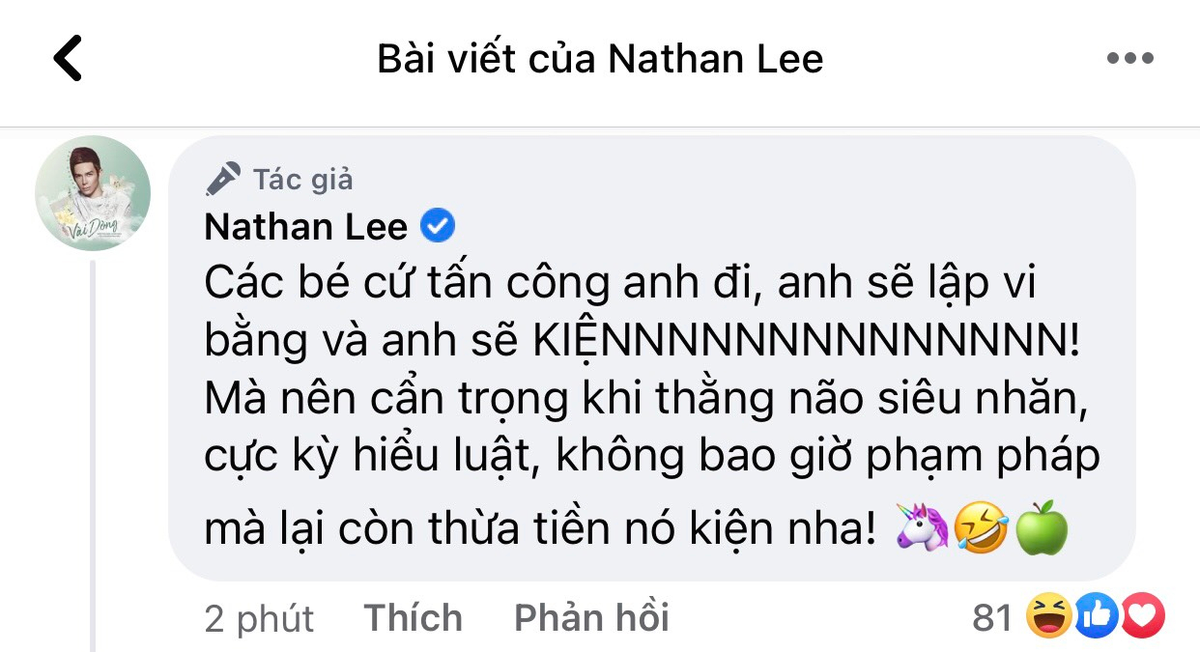 Bị anti-fan tấn công, Nathan Lee nhắn nhủ: 'Sẽ lập vi bằng và thừa tiền để kiện' Ảnh 2