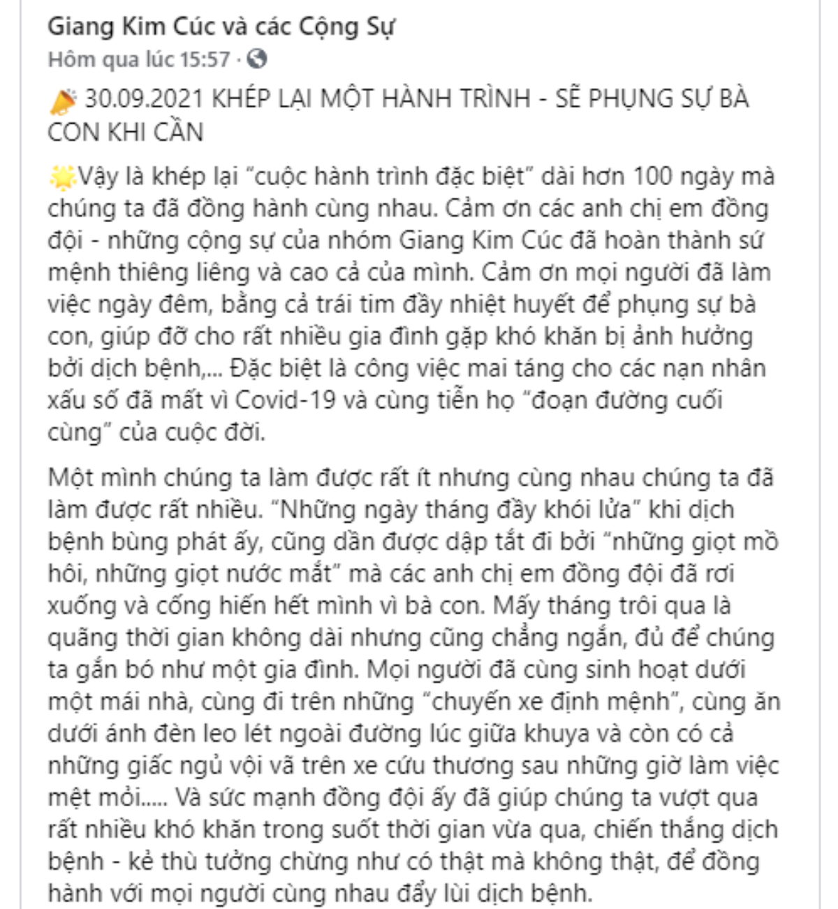 Nhóm Giang Kim Cúc bất ngờ thông báo dừng hoạt động 'Qũy từ thiện mai tang 0 đồng' Ảnh 1