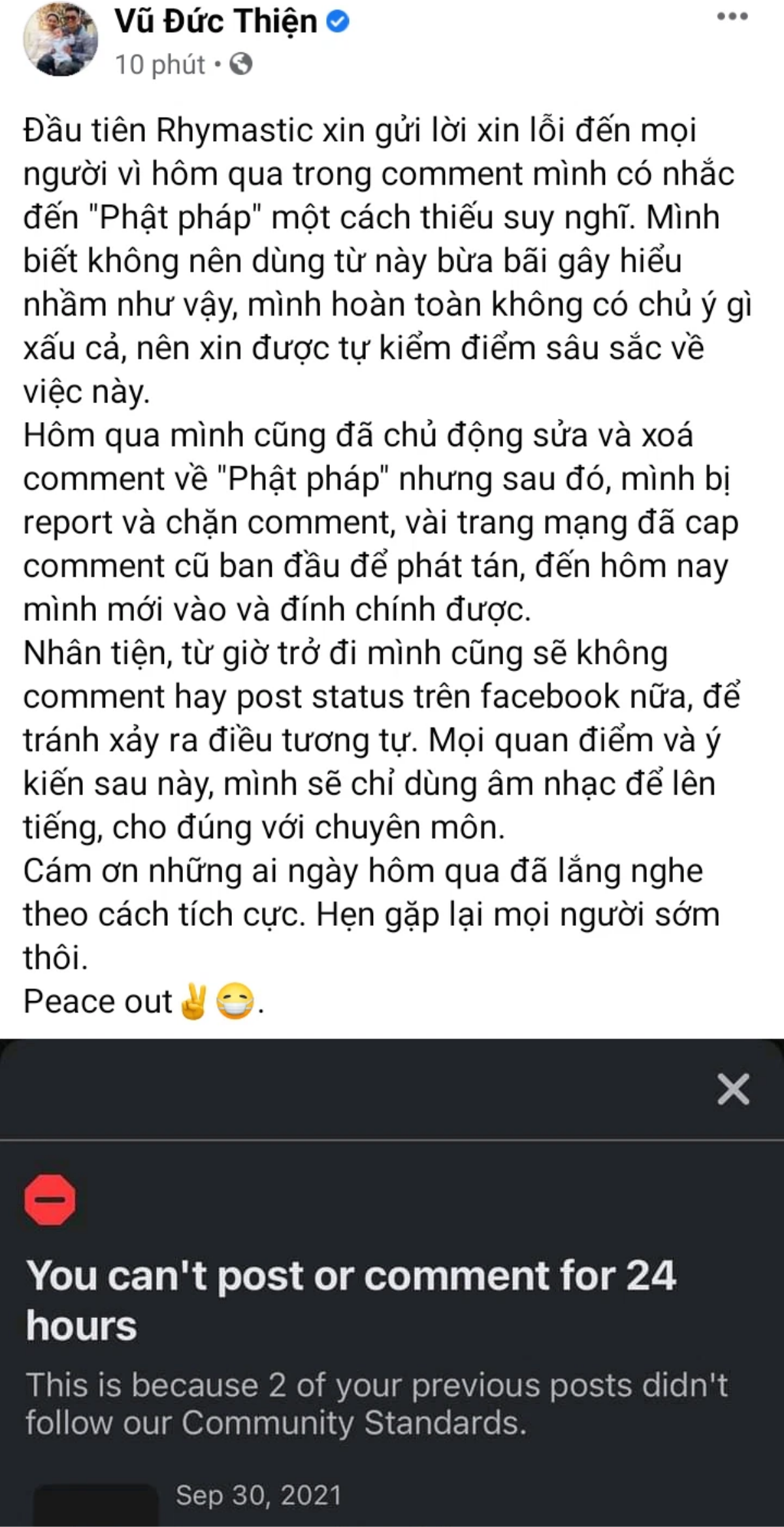 Pha xử lý cồng kềnh của rapper Rhymastic: Xin lỗi rồi xoá bài rồi lại đăng bài xin lỗi Ảnh 2