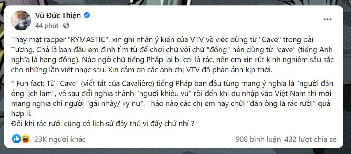 Pha xử lý cồng kềnh của rapper Rhymastic: Xin lỗi rồi xoá bài rồi lại đăng bài xin lỗi Ảnh 1