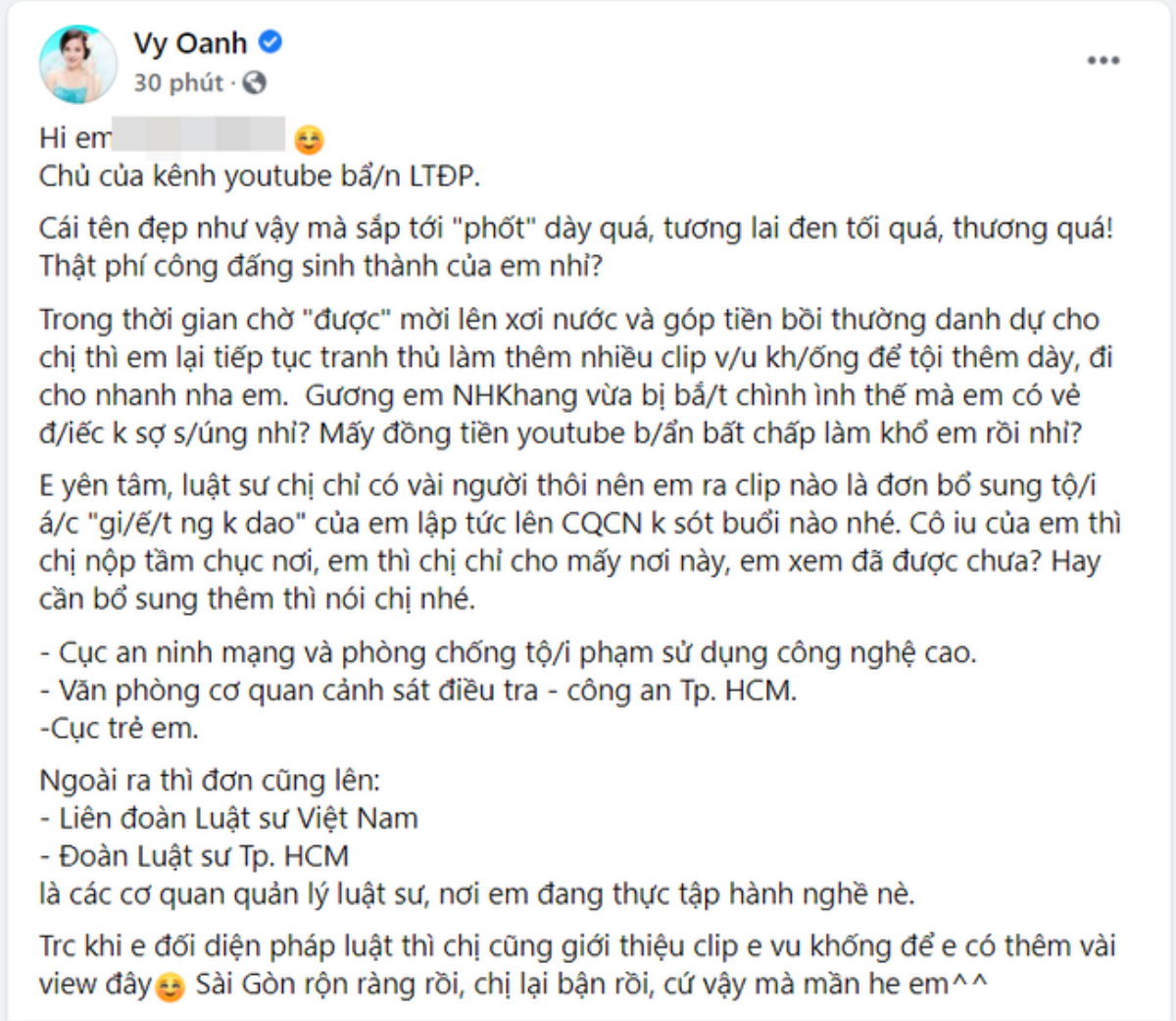 Sau khi ồn ào với nữ CEO Đại Nam, Vy Oanh tiếp tục đệ đơn kiện một YouTuber nổi tiếng khác Ảnh 1