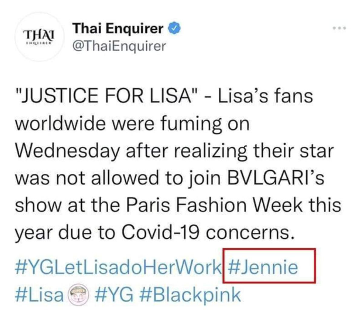 Jennie bất ngờ bị kéo vào tranh cãi của Lisa với YG chỉ vì một hashtag, fan phẫn nộ yêu cầu lời xin lỗi Ảnh 4